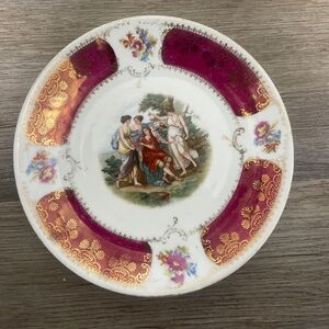 Vintage E.S. 1861 Floral Plate With Women And Gold Trim